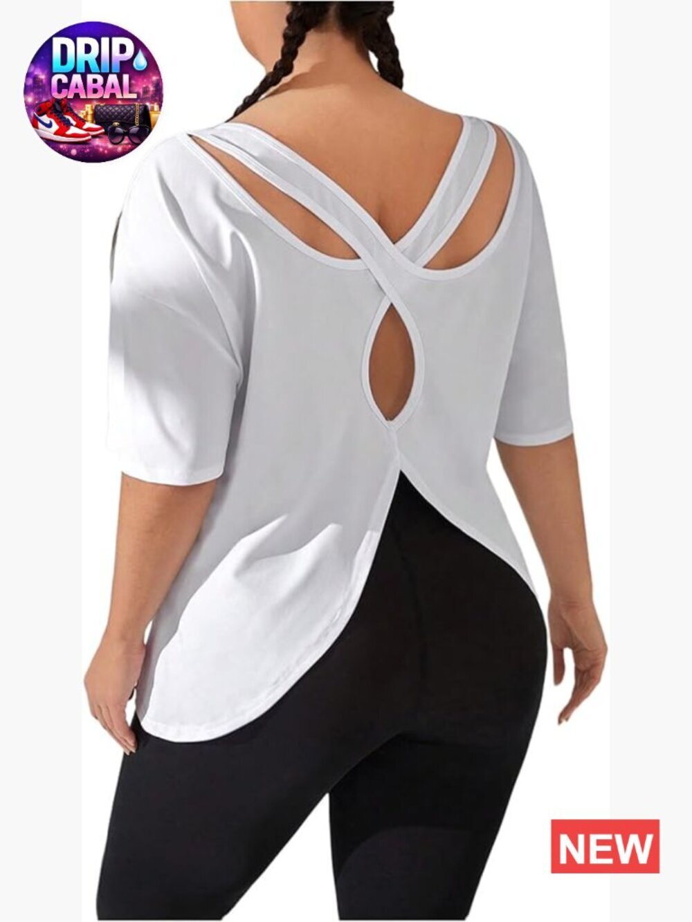 Plus Size Open Back Workout Top Criss Cross Short Sleeve Athletic Gym Tee
